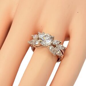 Lindeberg 925 Sterling Silver Zirconia Ring Sz 7 Marquise Round Cut Engagement